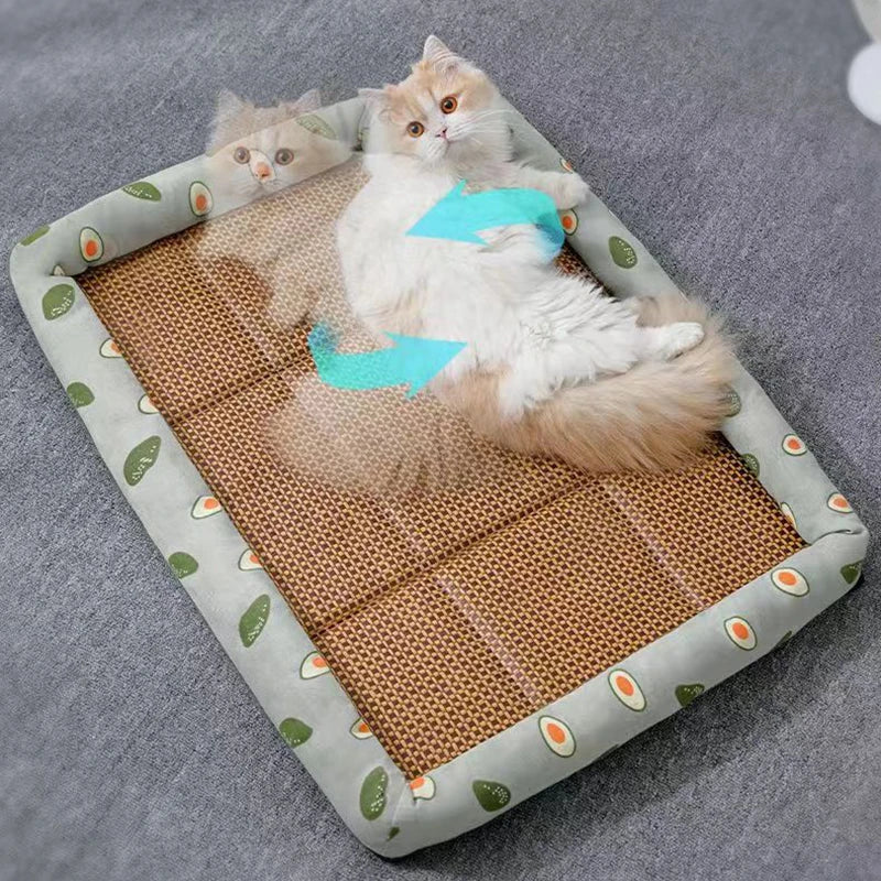 Summer Pet Bed - Lightweight & Breathable Rattan Mat | Cooling Pet Nest for Cats & Small Dogs