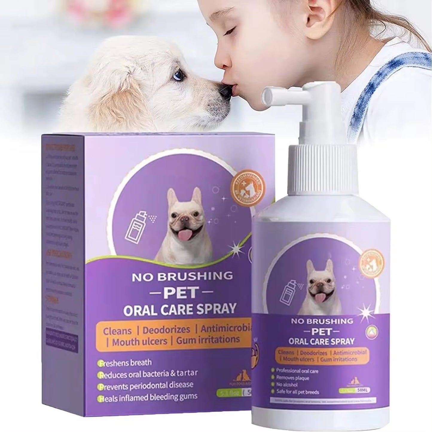 Pet Oral Cleanse Spray - 50ml Deodorizing Solution for Dogs & Cats, Freshens Breath & Prevents Tartar Build-Up