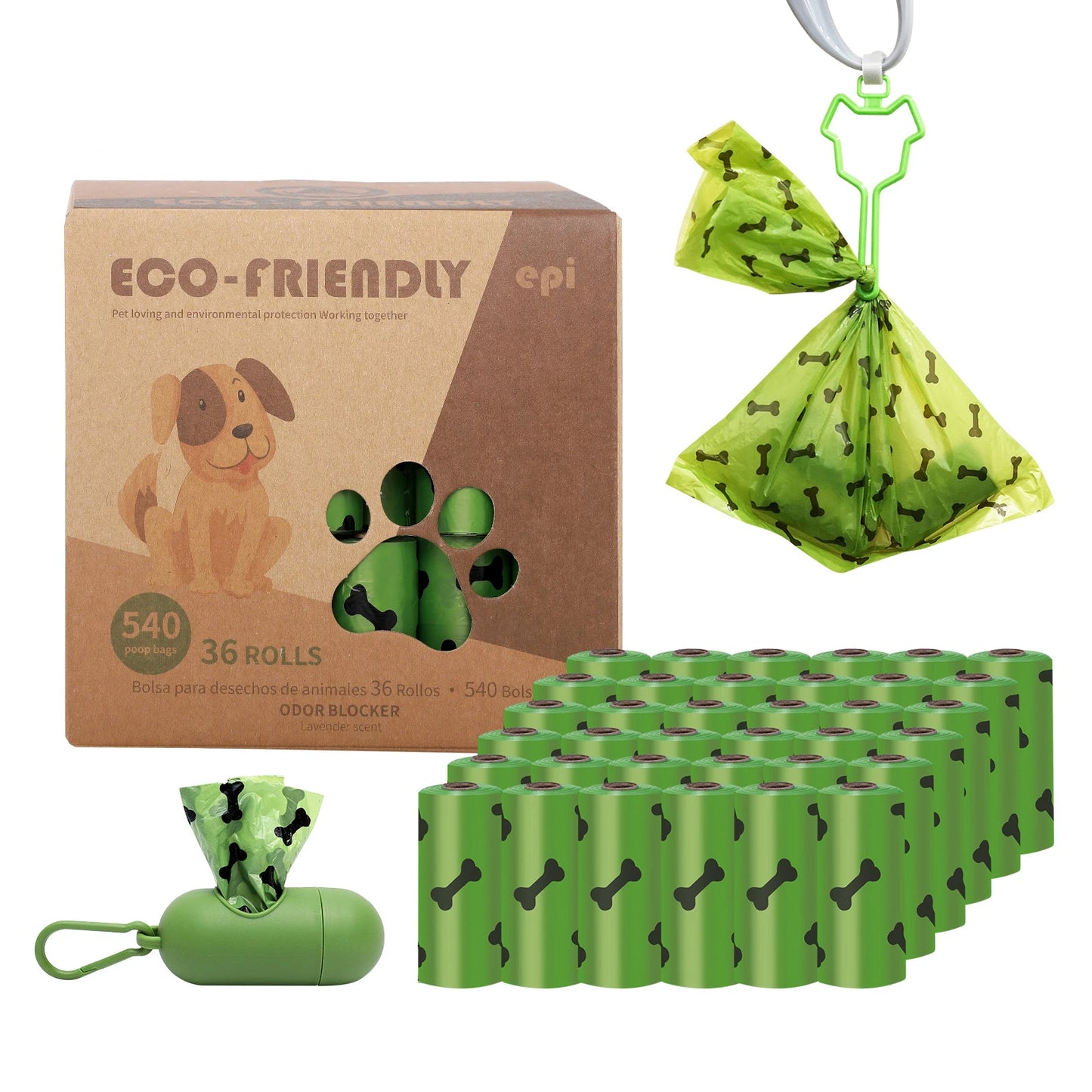 EPI Biodegradable Dog Poop Bags – Eco-Friendly Pet Waste Bags with Dispenser | Leak-Proof & Durable Dog Cleaning Supplies