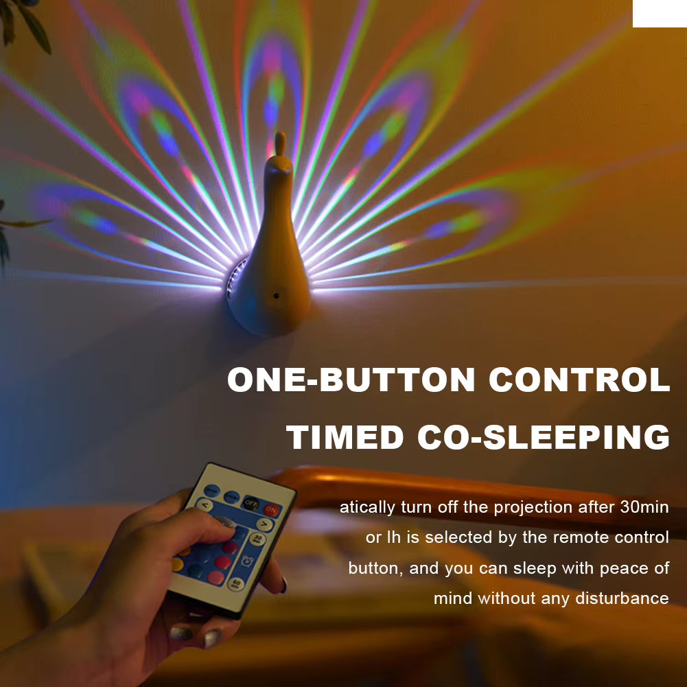 Creative LED Peacock Projection Lamp – Remote Control Night Light for Bedroom & Home Decor