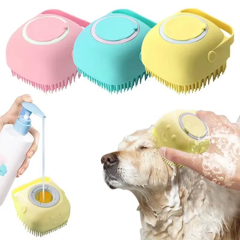 Pet Bath Soap Dispenser Massage Brush, Silicone Massager Shampoo Dispensing Brush Easy To Use