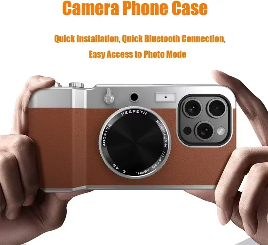 Retro Bluetooth Camera Phone Case for 15 14 13 12 Pro Max | Magnetic Cosmetic Mirror Hard Cover