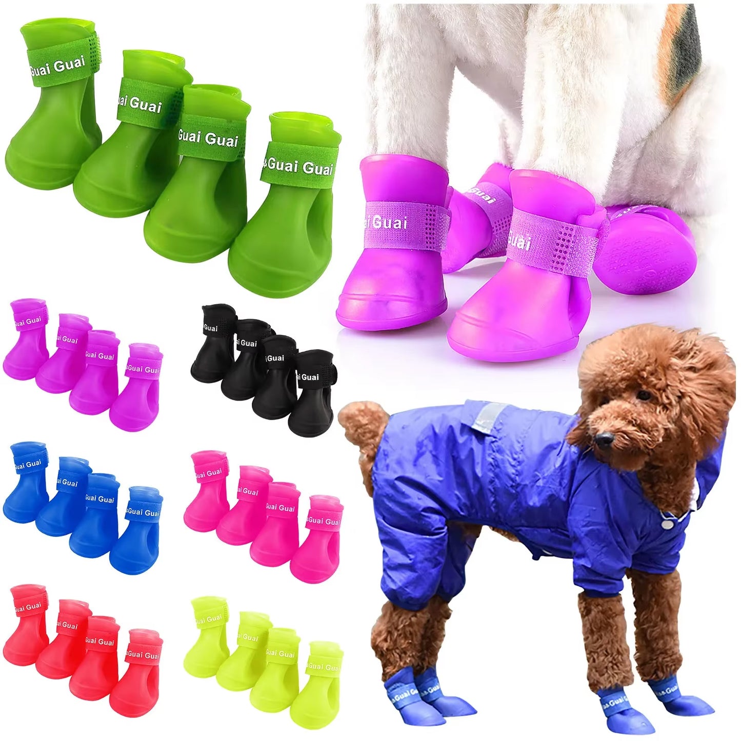 4Pcs/Set Pet Dog Rain Shoes | Anti-Slip Waterproof Rubber Boots for Cats & Dogs