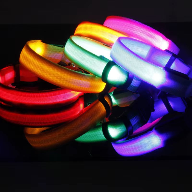 Luminous LED Dog Collar – Reflective Nylon Night Safety Collar | Glow-in-the-Dark Flashing Light-Up Pet Accessory