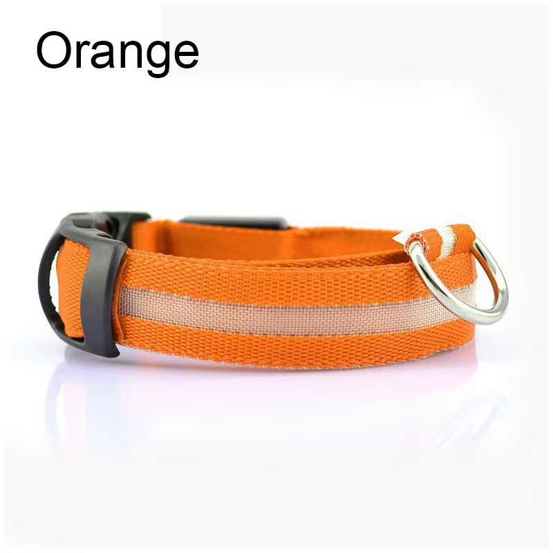 Luminous LED Dog Collar – Reflective Nylon Night Safety Collar | Glow-in-the-Dark Flashing Light-Up Pet Accessory