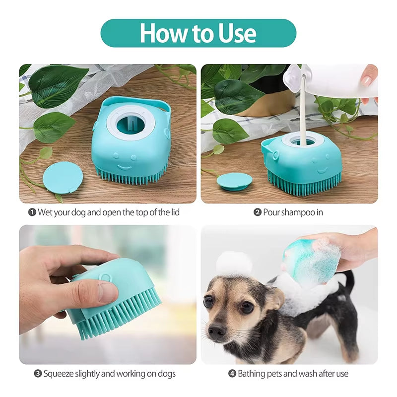 Pet Bath Soap Dispenser Massage Brush, Silicone Massager Shampoo Dispensing Brush Easy To Use