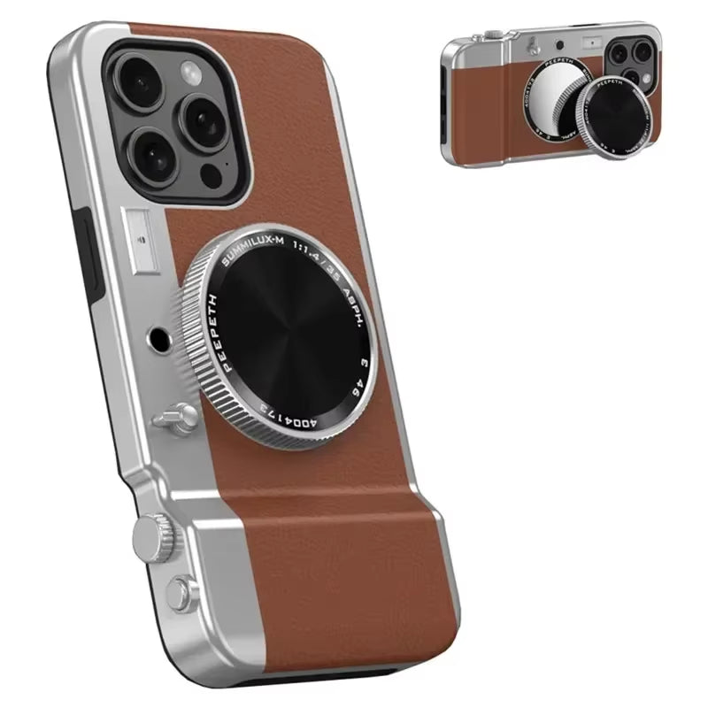 Retro Bluetooth Camera Phone Case for 15 14 13 12 Pro Max | Magnetic Cosmetic Mirror Hard Cover