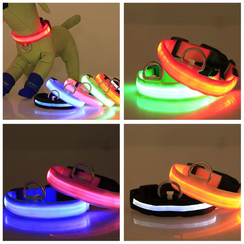 Luminous LED Dog Collar – Reflective Nylon Night Safety Collar | Glow-in-the-Dark Flashing Light-Up Pet Accessory