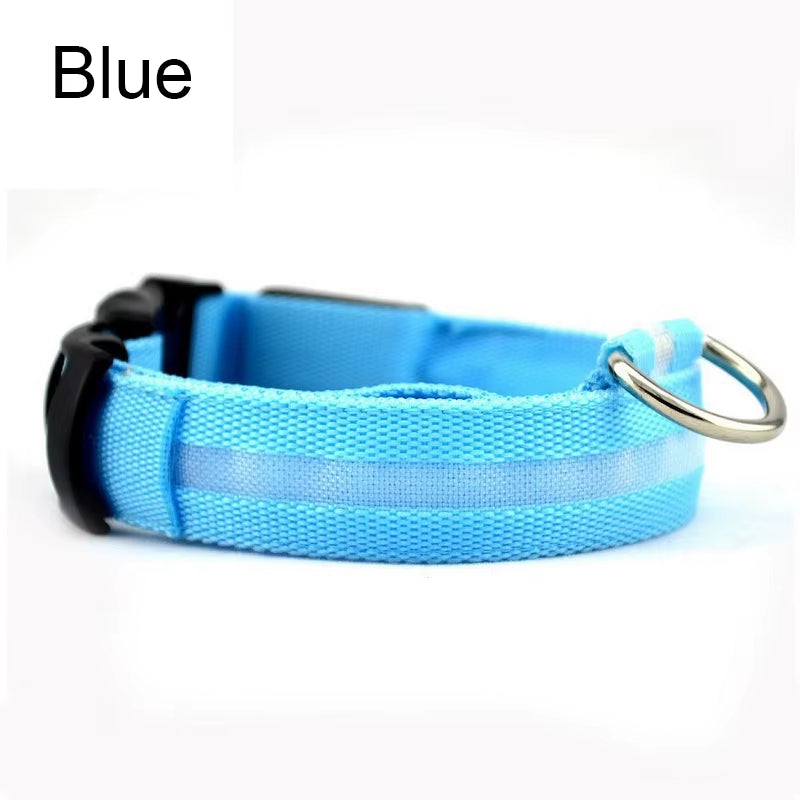 Luminous LED Dog Collar – Reflective Nylon Night Safety Collar | Glow-in-the-Dark Flashing Light-Up Pet Accessory