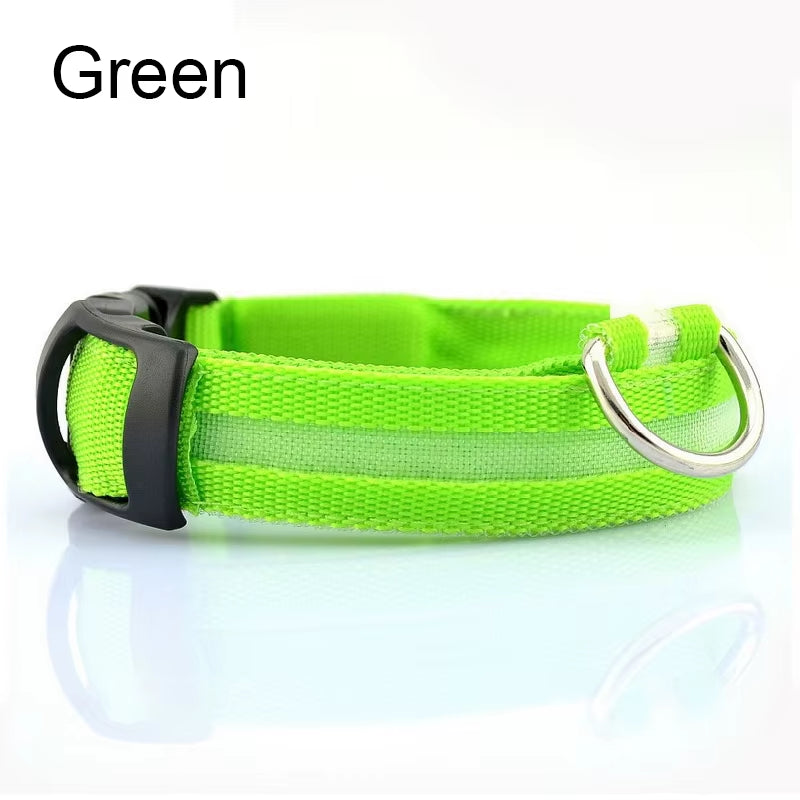 Luminous LED Dog Collar – Reflective Nylon Night Safety Collar | Glow-in-the-Dark Flashing Light-Up Pet Accessory