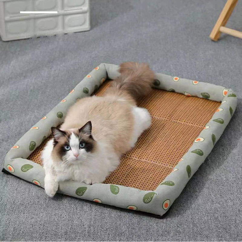 Summer Pet Bed - Lightweight & Breathable Rattan Mat | Cooling Pet Nest for Cats & Small Dogs