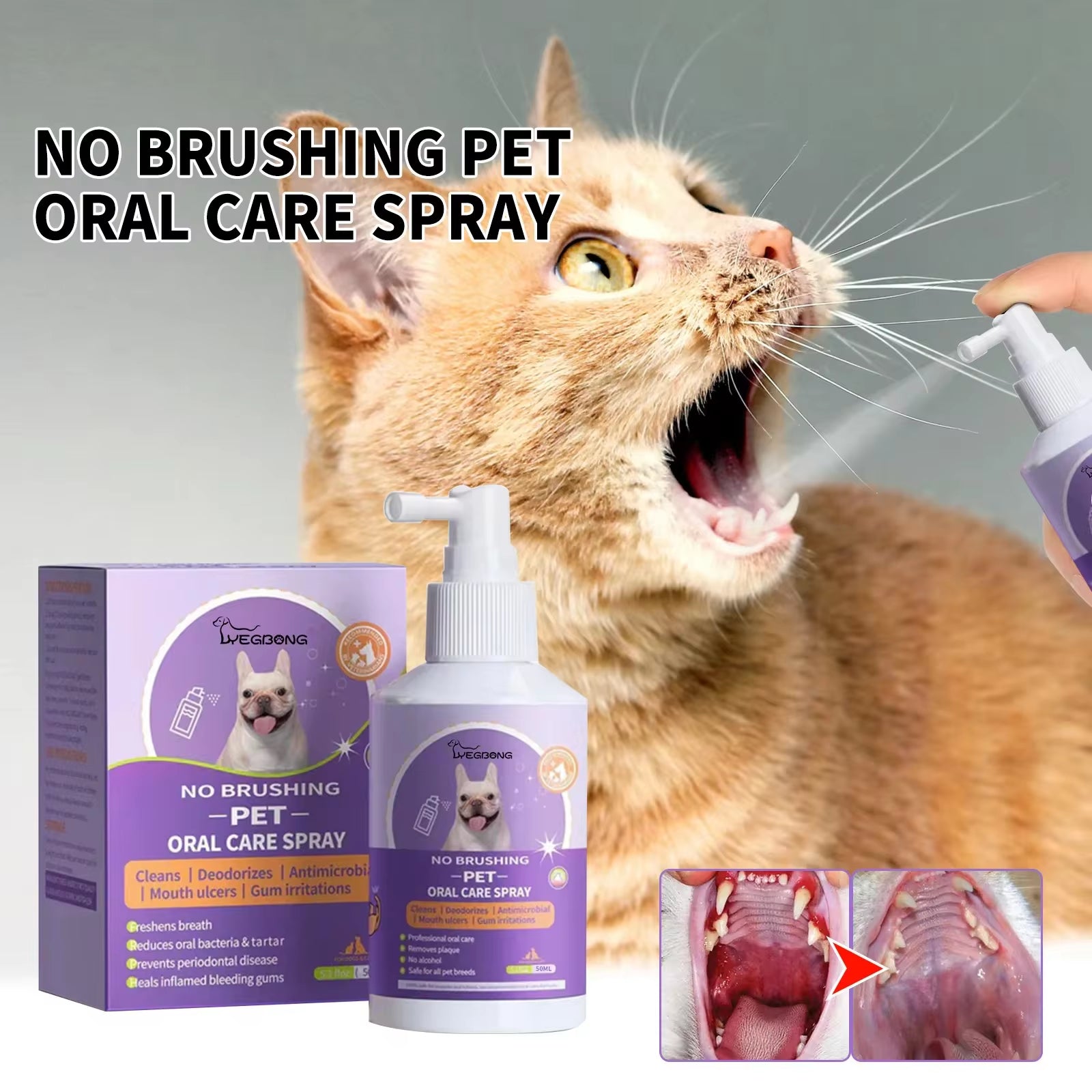 Pet Oral Cleanse Spray - 50ml Deodorizing Solution for Dogs & Cats, Freshens Breath & Prevents Tartar Build-Up