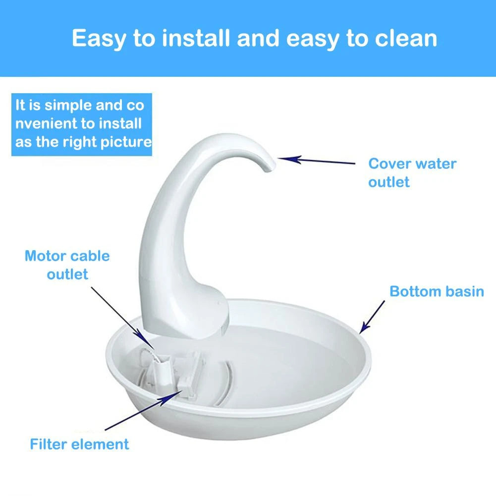 Elegant Swan-Shaped Automatic Pet Water Fountain – Flowing Fresh Water for Cats & Dogs