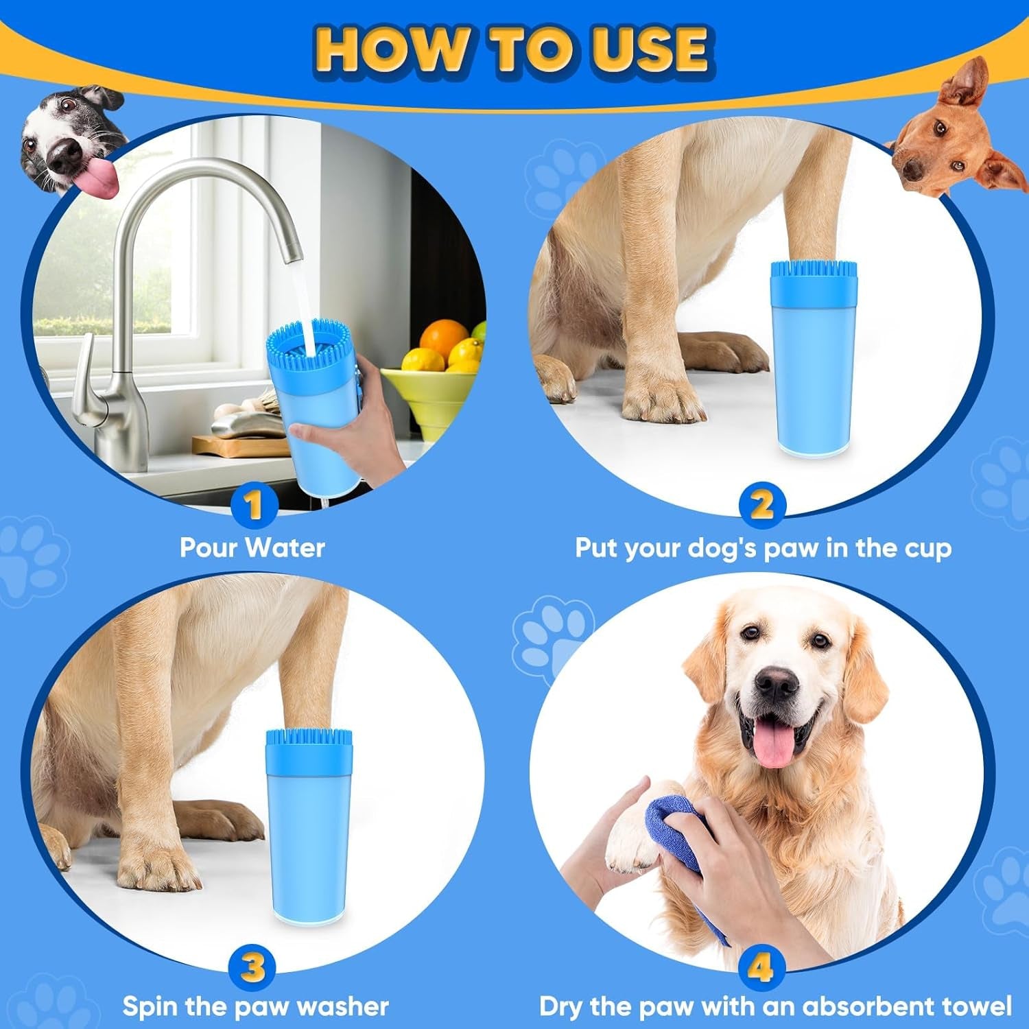 Upgrade 2-in-1 Paw Buddy for Medium Dogs – Muddy Paw Cleaner with Built-in Absorbent Towel | Portable & Gentle Pet Cleaning