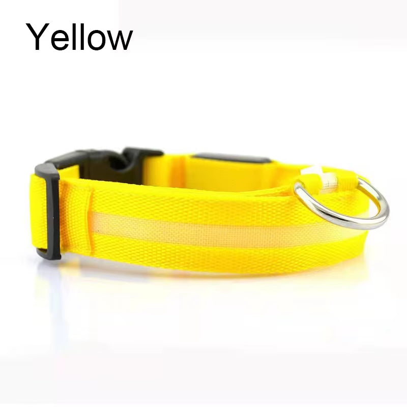 Luminous LED Dog Collar – Reflective Nylon Night Safety Collar | Glow-in-the-Dark Flashing Light-Up Pet Accessory