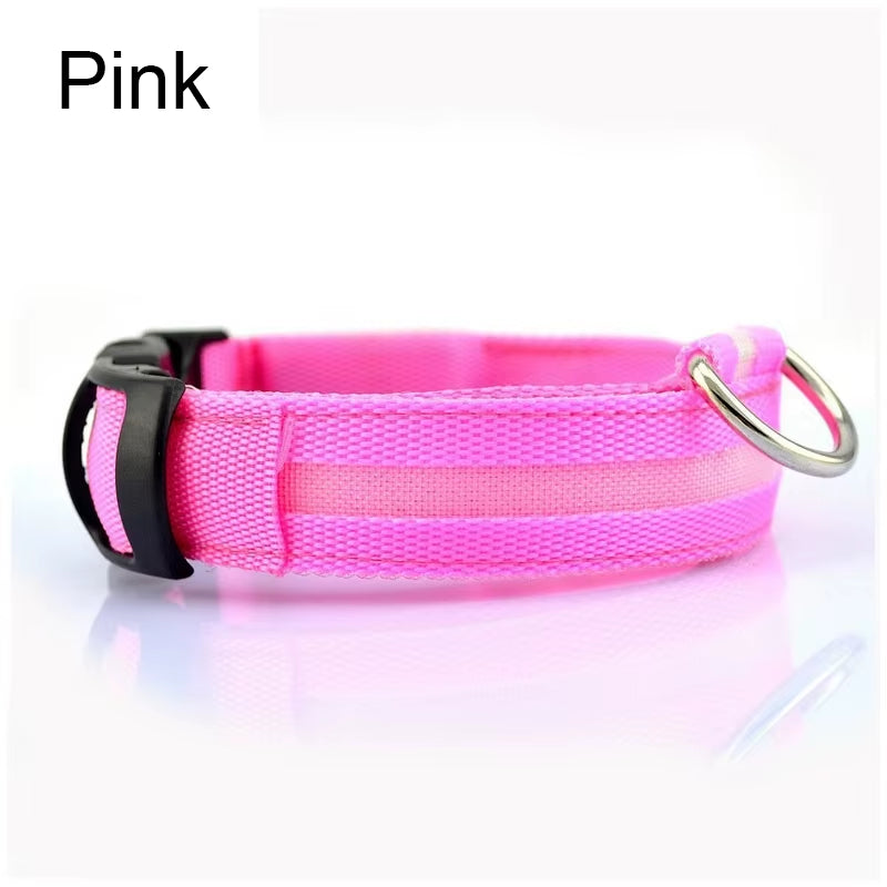 Luminous LED Dog Collar – Reflective Nylon Night Safety Collar | Glow-in-the-Dark Flashing Light-Up Pet Accessory